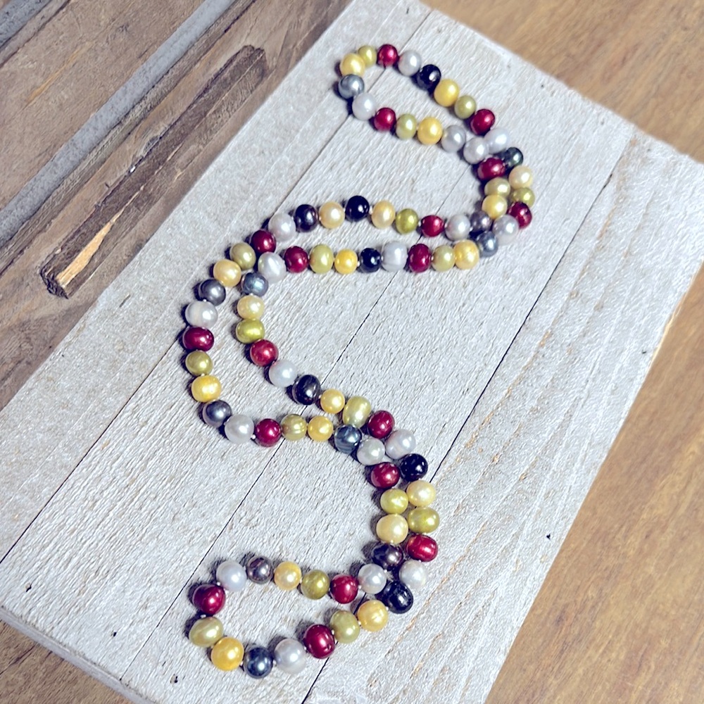 Freshwater Pearl great shape long solid multi color strand pullover necklace - Picture 5 of 7